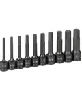 Ten Piece One Half Inch Drive SAE Hex Impact Socket Set Made For Auto Repair With Extended Length Sockets For Deep Reach And Heavy Duty Jobs