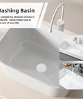 Six Inch Tub Stopper Two Pack Bpa Free Soft Silicone Drain Plug For Bathtub Bathroom Sink Shower Hair Water Blocker Large Universal Fit White displayed in washing basin.