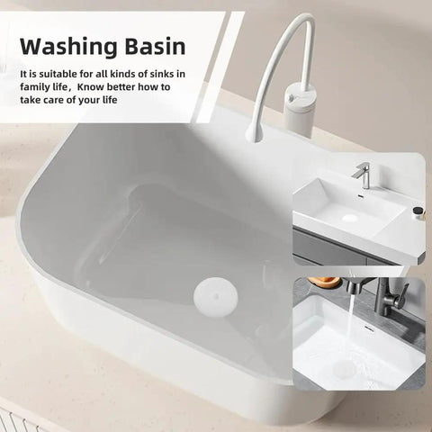 Six Inch Tub Stopper Two Pack Bpa Free Soft Silicone Drain Plug For Bathtub Bathroom Sink Shower Hair Water Blocker Large Universal Fit White displayed in washing basin.