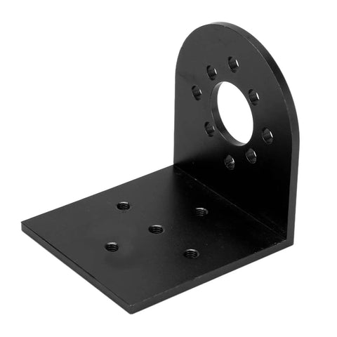 CNC Aluminum Motor Mount L Shape For 4082 And 5055 RC Motors, 25mm And 30mm Hole Distance, Beefed-Up Black Upgrade For RC Cars With Precision Machining And Secure Fit. Black CNC aluminum L-shape RC motor mount with 25/30 mm hole spacing