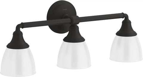 Devonshire Triple Sconce Vanity Light Fixture With Frosted Glass Shades, Wall Mount, Up Or Down Position, Oil Rubbed Bronze Finish