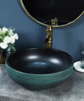 Bathroom Sinks Courtyard Ceramic Art Countertop Basin Creative Countertop Wash Basin Outdoor Bathroom Basin Wash Basin Vessel Vanity Sink Bowl Basin with dark interior and teal exterior