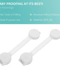 10 Pack White ABS Childproofing Safety Locks For Cabinets And Trash Cans, No Drill No Perforation Design, shown on blue background