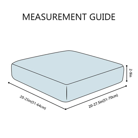 Measurement guide for Cozy Printed Floral Cushion Covers For Couches And Sofas, fits small cushions, 20-27.5in wide, 2-9in high.