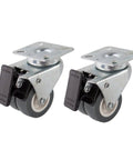Heavy Duty Twin Caster Wheels with Plate for Furniture Carts, small dual wheels with locking feature, sturdy metal plate.