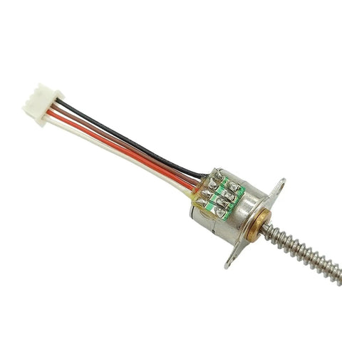 Close-up view of 10mm Lead Linear Screw Stepper Motor With 50mm Stroke Slide Nut Assembly DC 5V 2 Phase 4 Wires Gear Driven actuator.