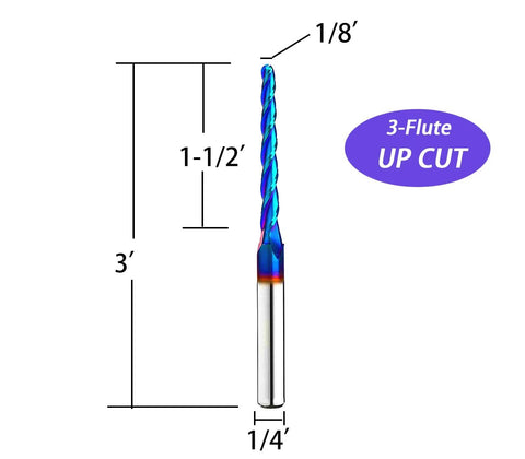 CNC Router Bit Ball Nose End Mill With Nano Blue Coating Upcut Dope Tool For Precise 3D Carving, dimensions shown
