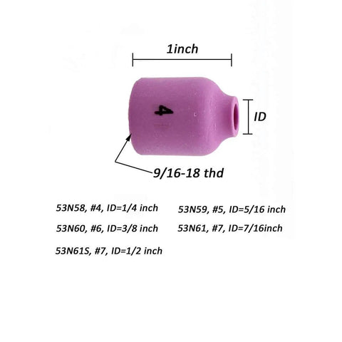 Five Piece TIG Gas Lens Alumina Nozzle Kit for SR WP9 20 25 Series TIG Torches Includes 53N58 53N59 53N60 53N61 53N61S
