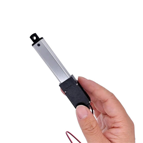 Hand holding a Premium 12V DC Electric Linear Actuator With Motor Controller for Push Or Pull Jobs in multiple sizes.