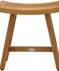 Front view of Patented 18 Inch Asia Lotus Teak Shower Bench With Stainless Steel Hardware And Adjustable Rubber Feet For Non Slip Stability