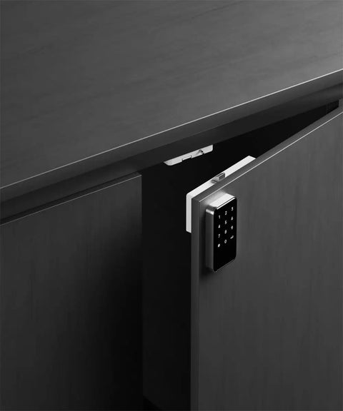 Heavy Duty RFID Lock For Gym Lockers With Password And Keycard Access Secure Cabinet Padlock For Office Drawers mounted on a cabinet.