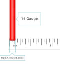 Close-up of red 14 Gauge Silicone Wire Kit with measurement scale, Flexible 14 AWG Stranded Tinned Copper Wire, 0.14 inch diameter.