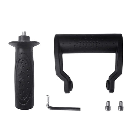 Ergonomic Side Handle for Angle Grinders with a Grip That Holds like Glue Utilizes 10Mm Thread for Snug Fitting components, solid black rubber grip.
