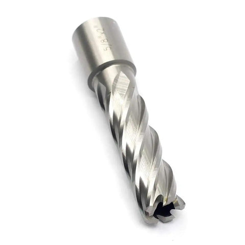 Heavy Duty High Speed Steel Annular Cutter With 3/4 Inch Weldon Shank And 5/8 Inch Cut Diameter, close-up view.