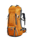 Ultimate 60L Outdoor Backpack For Camping And Mountaineering Waterproof And Durable Polyester in orange with ergonomic straps