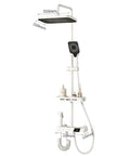 Heavy Hitter Adjustable Shower Set With Expansive Waterfall Head Durable Brass Frame Hot Cold Mixing Valve No Sweat Install with shower arm and shelves