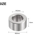 12Pc Tough As Nails Stainless Steel Spacers 12Mm Bore 20Mm OD 10Mm Long showing dimensions and shiny silver finish.