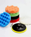 Variety of foam pads from Car Detailing Drill Polishing Pad Kit With 39 Pcs, Includes 7 Pcs 5 Inch And 31 Pcs 3 Inch Buffing Pads And Compound.