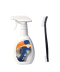 Heavy Duty Saw Blade Cleaner Spray For Quick Resin And Pitch Cleanup with a cleaning brush side by side.