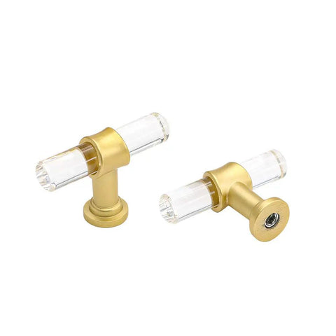 15 Pack Clear Acrylic Dresser Knobs With Gold Brass Tone Zinc Alloy Bases For Bathroom And Cabinet Drawers, 2 Inch Length, Modern Easy Install