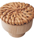 Wooden knob with wicker woven top, part of Six Piece Dope Boho Rattan Knobs For Dresser Drawers And Cabinets Handmade Wicker Woven Decorative Pulls