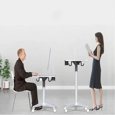Game Changer Adjustable Lectern Podium Stand With Smooth Wheels For Quick Presentations Walking Meetings, adjustable mobile lectern in use.