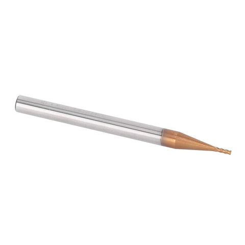 End mill, 4-flute carbide cutting tool with 10 mm blade length; silver shank and copper-colored cutting tip