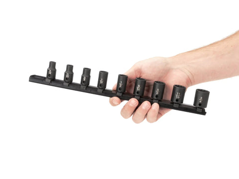 Three Eighth Inch Drive 12 Point Impact Socket Set Thirty Four Piece With Rails Includes One Quarter Inch Through One Inch Sockets