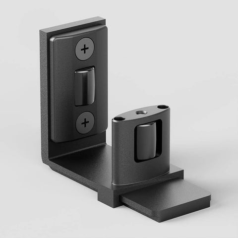 Sliding Barn Door Floor Guide With Adjustable Bottom Rollers, Double Nylon Wheels, Wall Mounted Black Finish, Built To Last Heavy Duty Steel Frame For 1 To 2 Inch Thick Doors