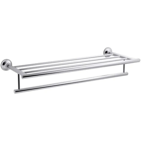 Coralis Hotelier Polished Chrome Towel Bar, Durable Corrosion Resistant Bathroom Storage Rack, Slick Space Saving Design on wall