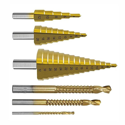 Must-Have Titanium-Coated Drill Bit Set For DIY Pros; Heavy Duty Bearing Steel Twist Bits Kill Through Wood Metal And More Like A Boss With Smooth Step Design And Snazzy Case Included. Titanium-coated step drill bits and twist bits, 4-32mm