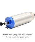 3.2Kw Water Cooled Spindle Motor ER20 Router Engraving Machine Woodworking Milling 24000 RPM 220V showing connection details and heat shrink tubing.