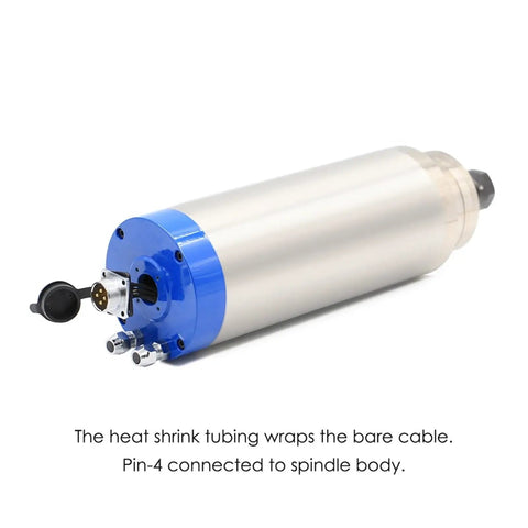 3.2Kw Water Cooled Spindle Motor ER20 Router Engraving Machine Woodworking Milling 24000 RPM 220V showing connection details and heat shrink tubing.