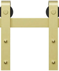 78 Inch Barn Door Track And Hardware Kit In Champagne Brass With Smooth Rollers And Matching Hardware For Doors Up To 36 Inches Easy Install With All Mounting Hardware Included And Heavy Duty Steel Construction, showing front view of track and rollers.