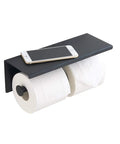Stainless Steel Double Toilet Paper Holder With Shelf Wall Mounted Matte Black Finish Rustproof SUS304 Construction Two Roll Heads