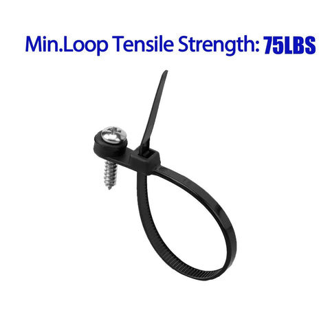 Tough As Nails Heavy Duty Zip Ties With Mounting Head And Screw Hole, 7.5 Inch, 75 Lbs Load, 110 Pack Nylon Cable Ties