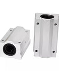Heavy Duty SC20LUU Linear Bearing Block For 20mm Shaft with smooth silver finish and black internal bushing for CNC router compatibility.