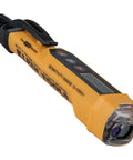 Non Contact Voltage Tester Pen 12 To 1000V AC With Built In Laser Distance Measure LED Alerts And Audible Alarms Pocket Clip For Quick Safe Electrical Checks On Cables Breakers And Outlets, yellow tester pen with clip