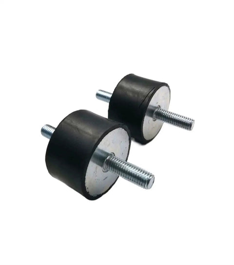 Heavy Duty Rubber Vibration Isolator Mounts Set Of Ten Shock Resistant Dual Ended M8 Screw Stud For Generator And Compressor Rock Solid Cut The Vibe Straight Forward Install Smooth Operator Mount Kit close-up view of two rubber vibration isolator mounts.