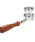 58mm Bottomless Portafilter For Breville Dual Boiler Machines Straight Up 304 Stainless Steel Filter Basket with wood handle.