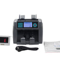 Automatic Multi Currency Money Counter Machine With Smart Counterfeit Bill Detector And Mixed Denomination Sorter, compact design with digital display.