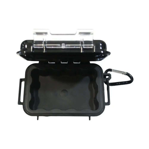 Open Crushproof Micro Hard Case For Smartphones And Tech Gear Sleek Black Shell, showing interior and locking latches.