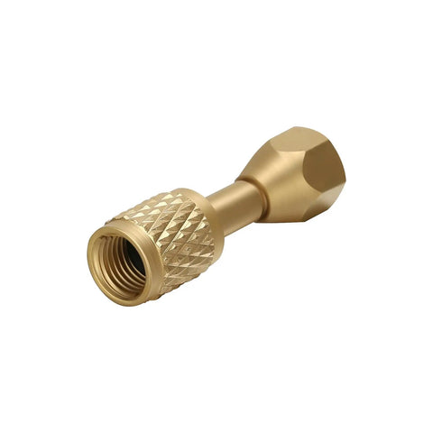 Low-Loss Quick Coupler for HVAC Refrigerant Systems, One Eighth Inch NPT Female to One Quarter Inch SAE Flare Fitting