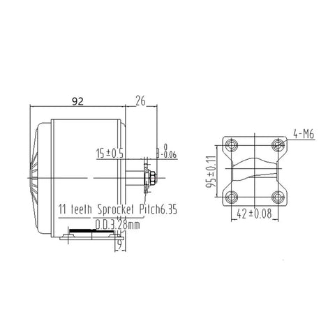 Technical drawing of High Speed DIY Electric Scooter And Bicycle Motor Kit 24V 250W Or 36V 350W With 11 Tooth 6mm Chain Sprocket 25H
