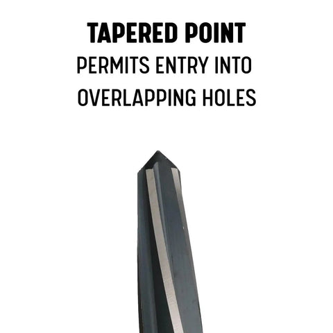 Close-up of tapered point on Beefy Three Quarter Inch Bridge Reamer With Hex Shank For Fast Hole Alignment In Construction And Bolt Or Rivet Installations Heavy Duty High Speed Steel DWR Series For Pros