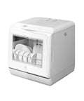 Plug And Go Compact Desktop Dishwasher With Intelligent Drying And Triple Wash Filter Designed To Skip The Install Drama While Delivering Immaculate Cleanings Daily, white countertop unit.