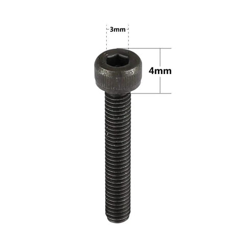 Straight Up Tough M4 Hex Screw Kit With 8mm 10mm And 22mm Sizes For Camera Rigs And Light Stands Featuring Durable Iron Material And Allen Wrench Compatibility To Keep Your Gear Locked Securely, showing M4 hex screw with 3mm head and 4mm threaded length.