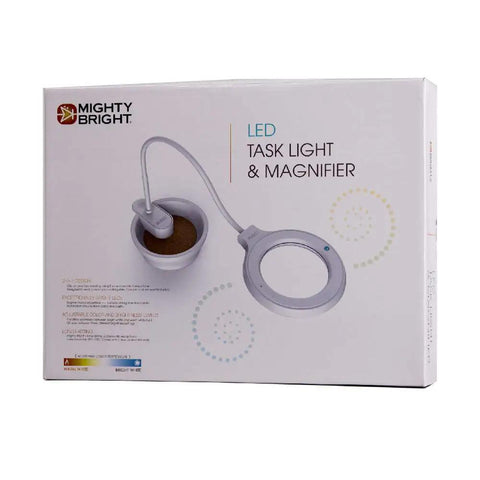Box of Led Task Light With Magnifier Lamp Clip-On Or Free-Standing Color-Adjustable From Warm Eye-Care To Bright White 2X Magnifier And 5X Bifocal Touch-Activated Dimmable