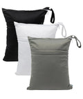 Black, white, and gray waterproof wet dry bags set of 3 pack must have for swimsuits diapers beach pool and gym gear with two pockets