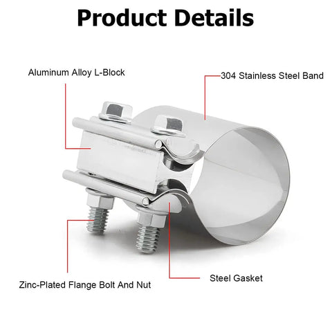Beefy 2.25 Inch Exhaust Clamp Set For Cars Dual Butt Joint Band Sleeve Connector with aluminum L-block and steel gasket